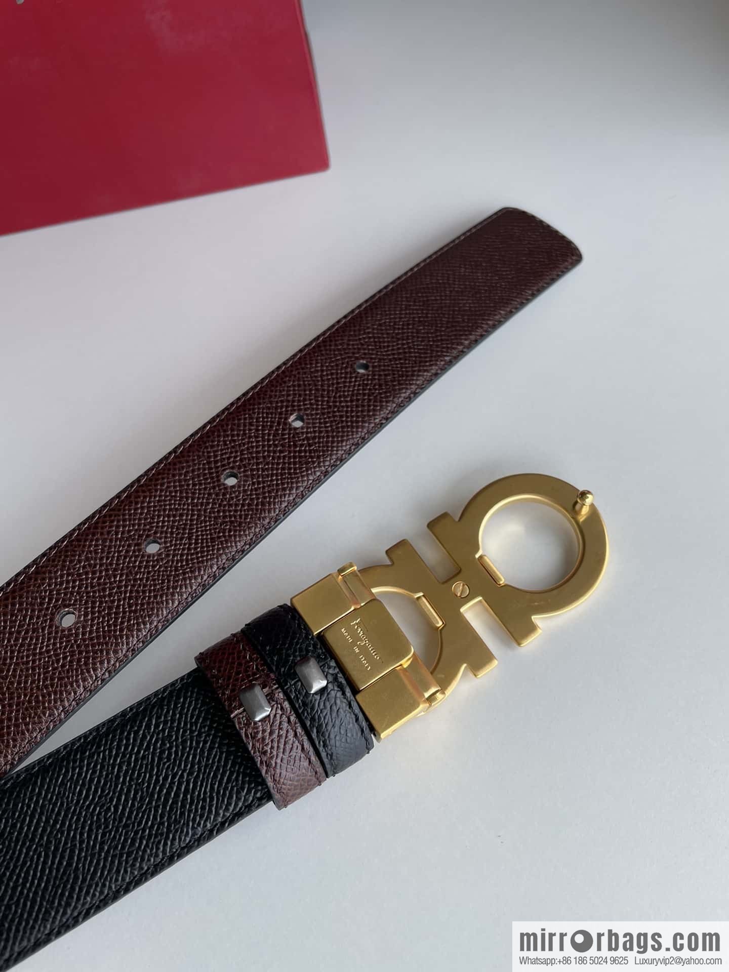 Ferragamo Ferragamo, double-sided with delicate first-layer cowhide cross-textured belt 3.5cm