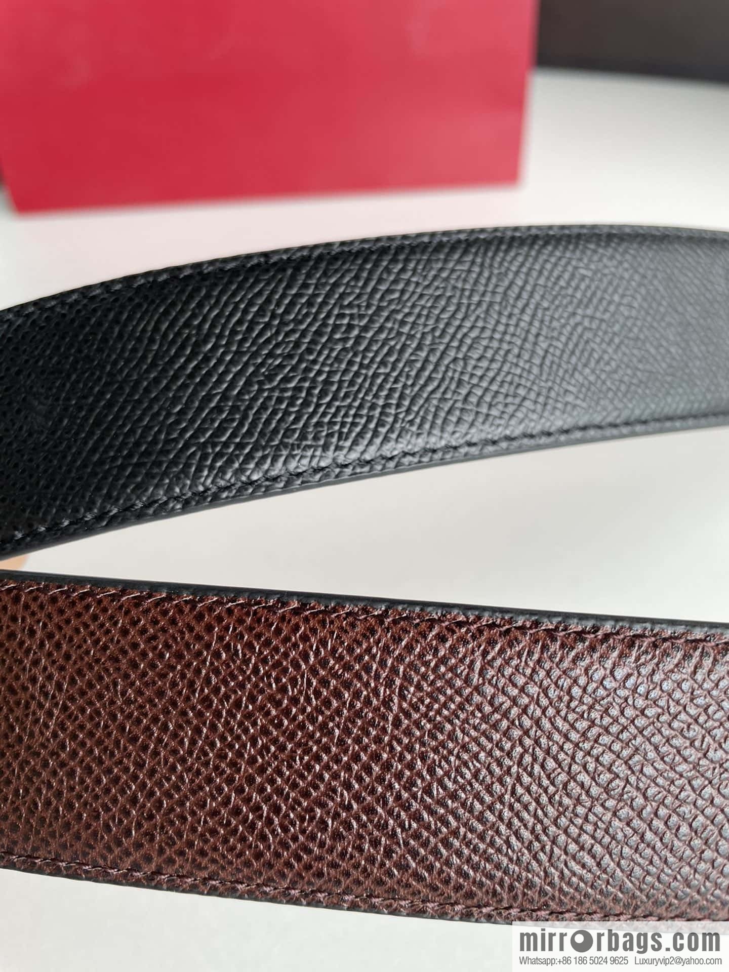 Ferragamo Ferragamo, double-sided with delicate first-layer cowhide cross-textured belt 3.5cm