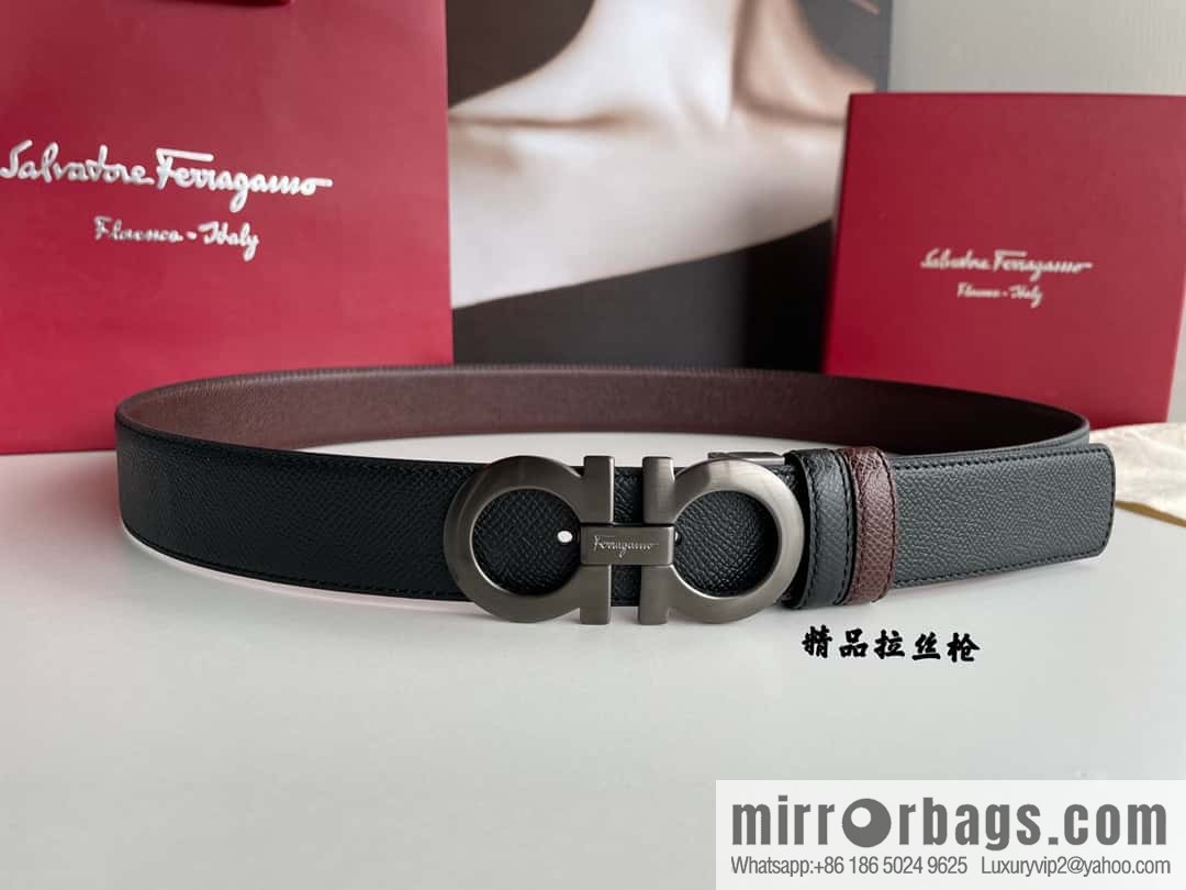 Ferragamo Ferragamo, double-sided with delicate first-layer cowhide cross-textured belt 3.5cm