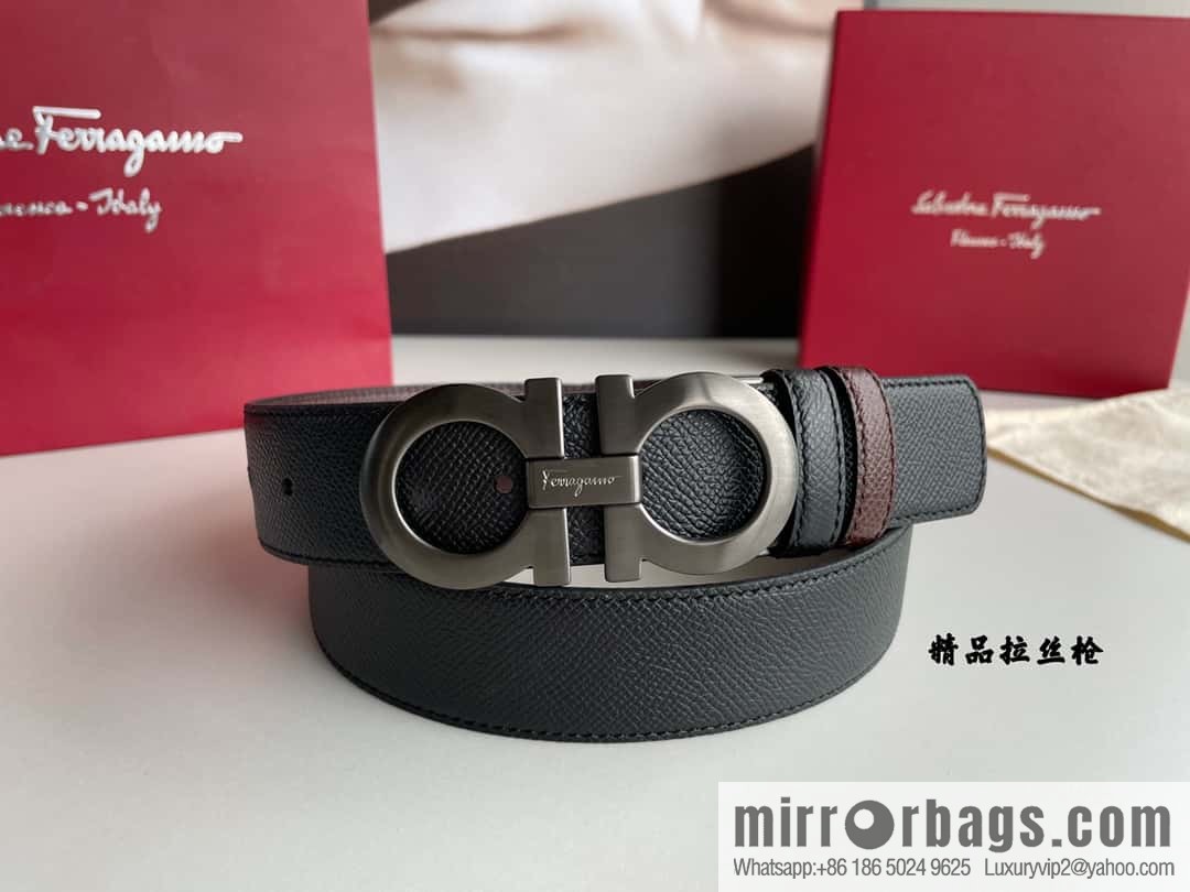 Ferragamo Ferragamo, double-sided with delicate first-layer cowhide cross-textured belt 3.5cm