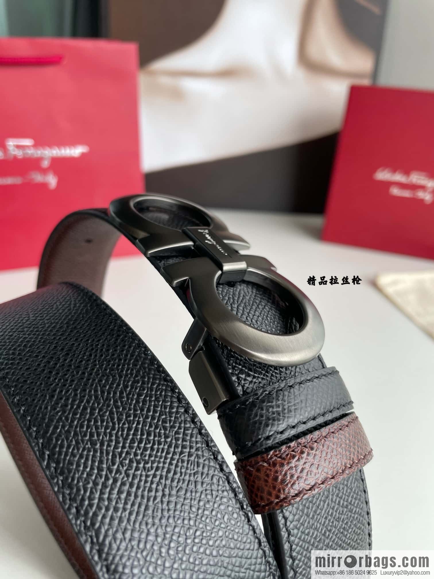 Ferragamo Ferragamo, double-sided with delicate first-layer cowhide cross-textured belt 3.5cm