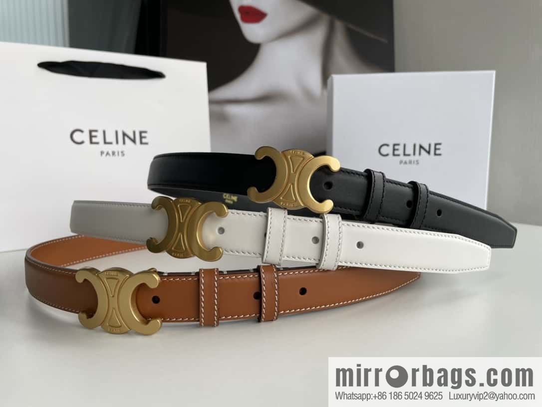 CELINE Arc de Triomphe logo gold buckle trendy belt 2.5cm