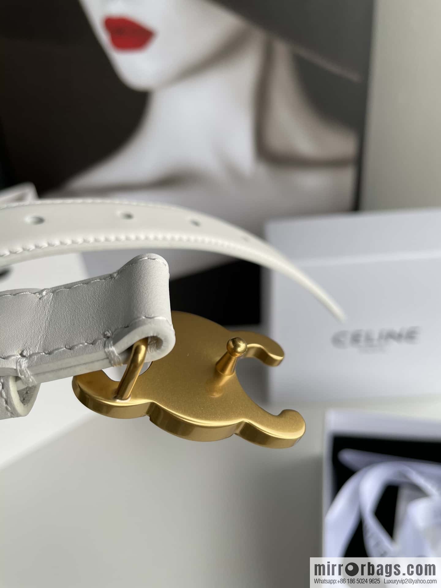 CELINE Arc de Triomphe logo gold buckle trendy belt 2.5cm