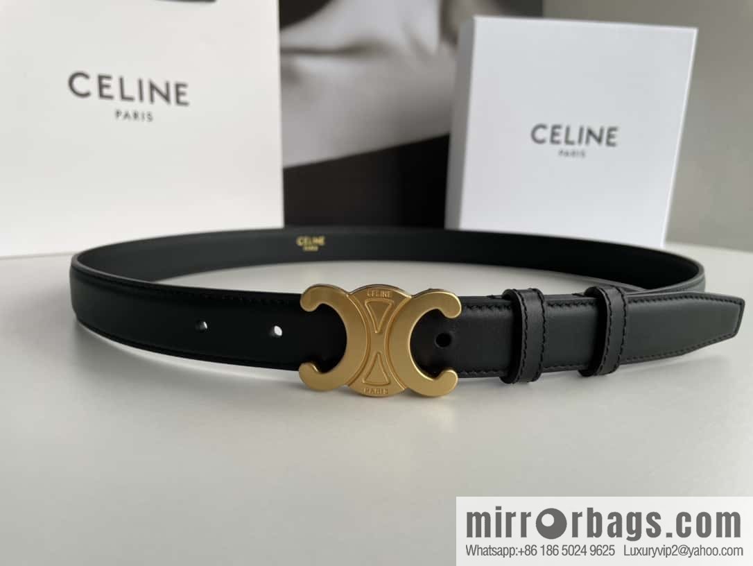 CELINE Arc de Triomphe logo gold buckle trendy belt 2.5cm