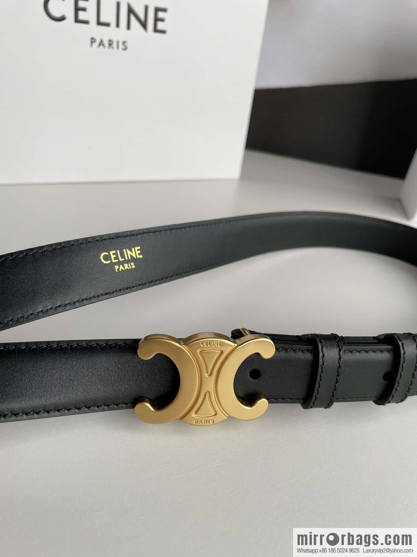 CELINE Arc de Triomphe logo gold buckle trendy belt 2.5cm