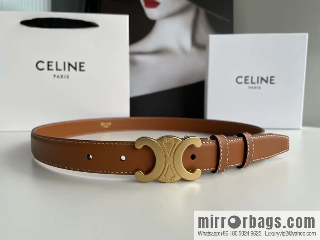CELINE Arc de Triomphe logo gold buckle trendy belt 2.5cm