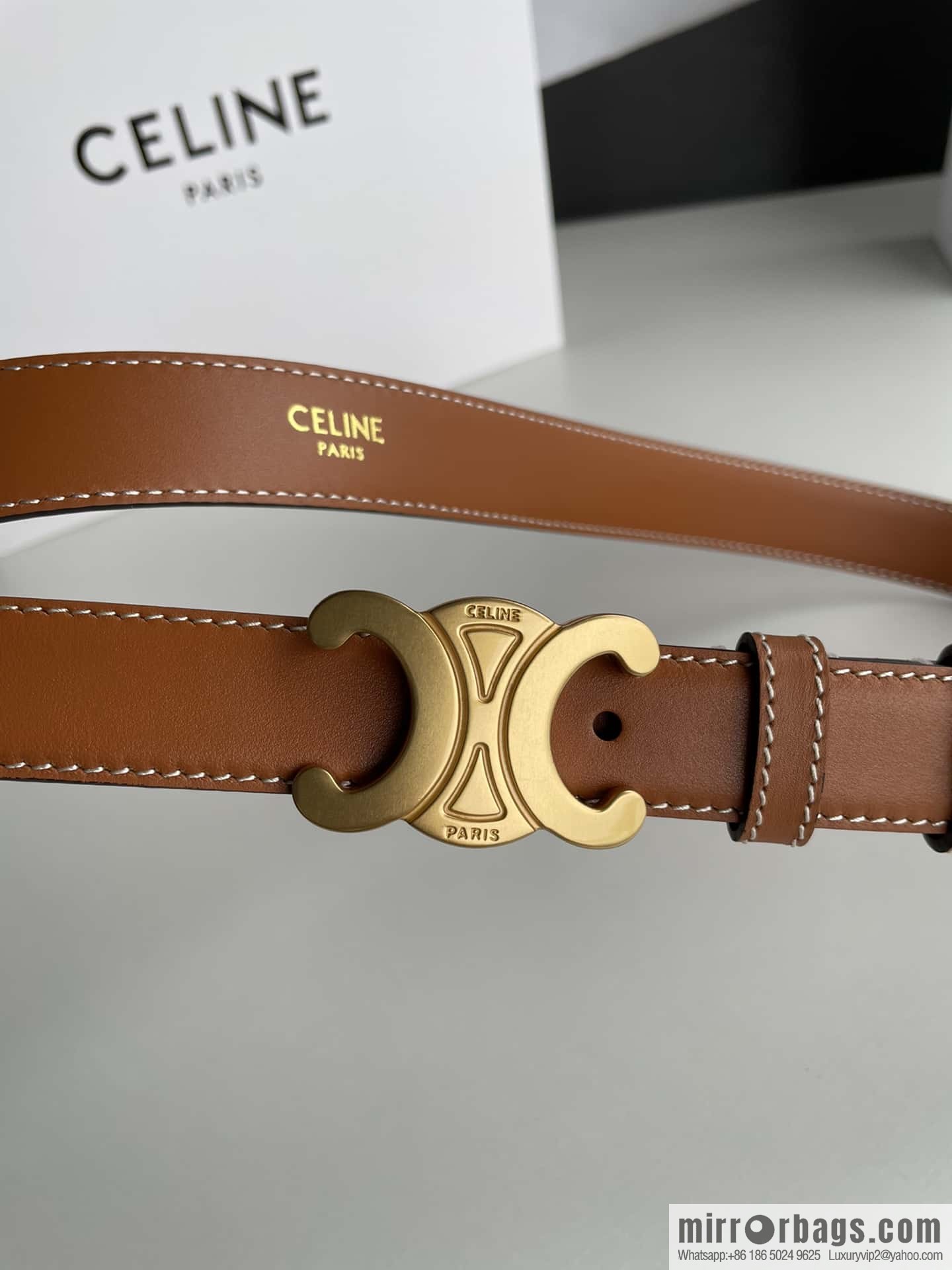 CELINE Arc de Triomphe logo gold buckle trendy belt 2.5cm