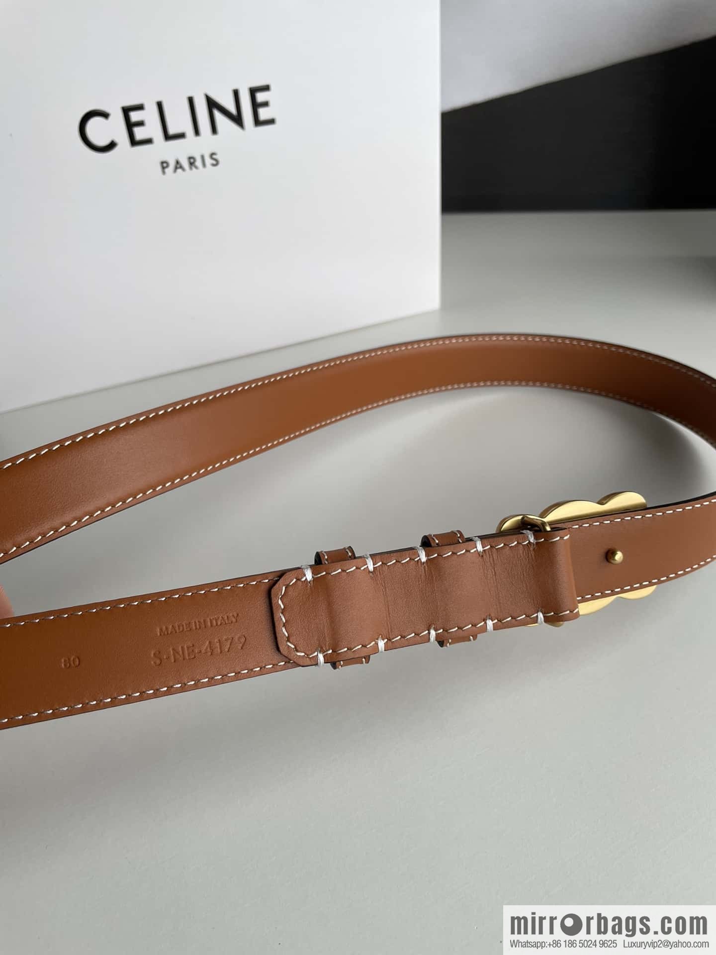CELINE Arc de Triomphe logo gold buckle trendy belt 2.5cm