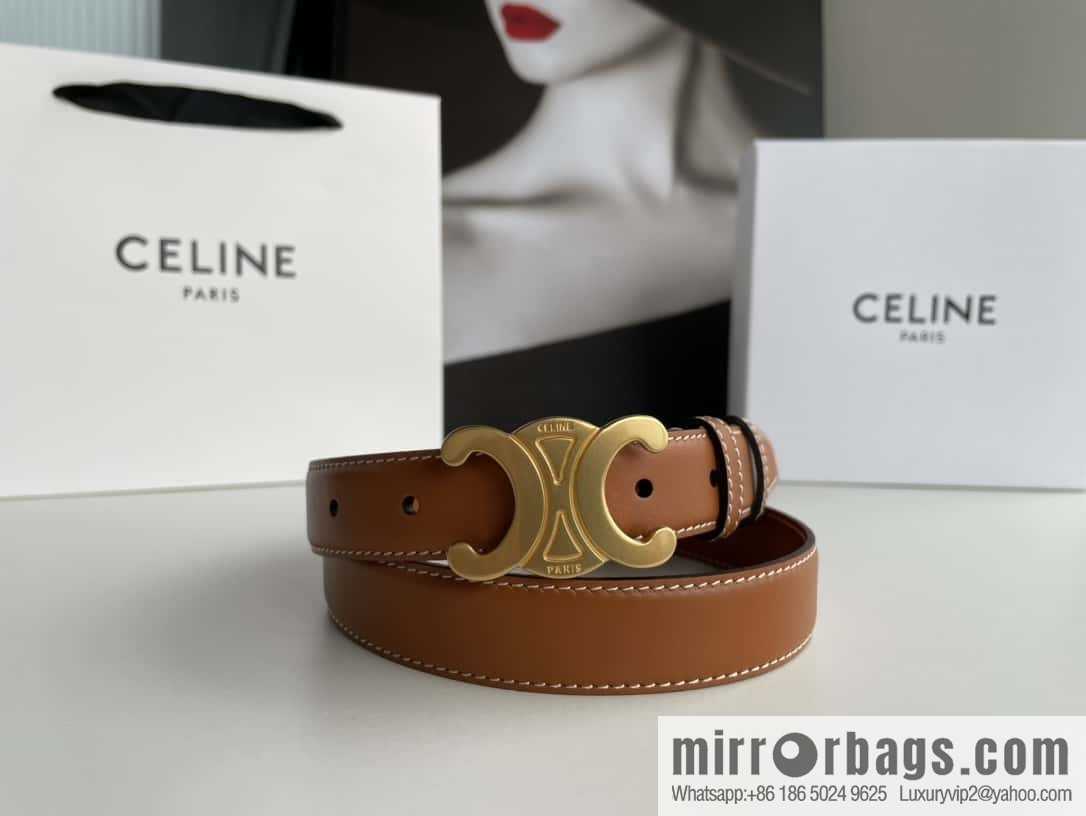 CELINE Arc de Triomphe logo gold buckle trendy belt 2.5cm