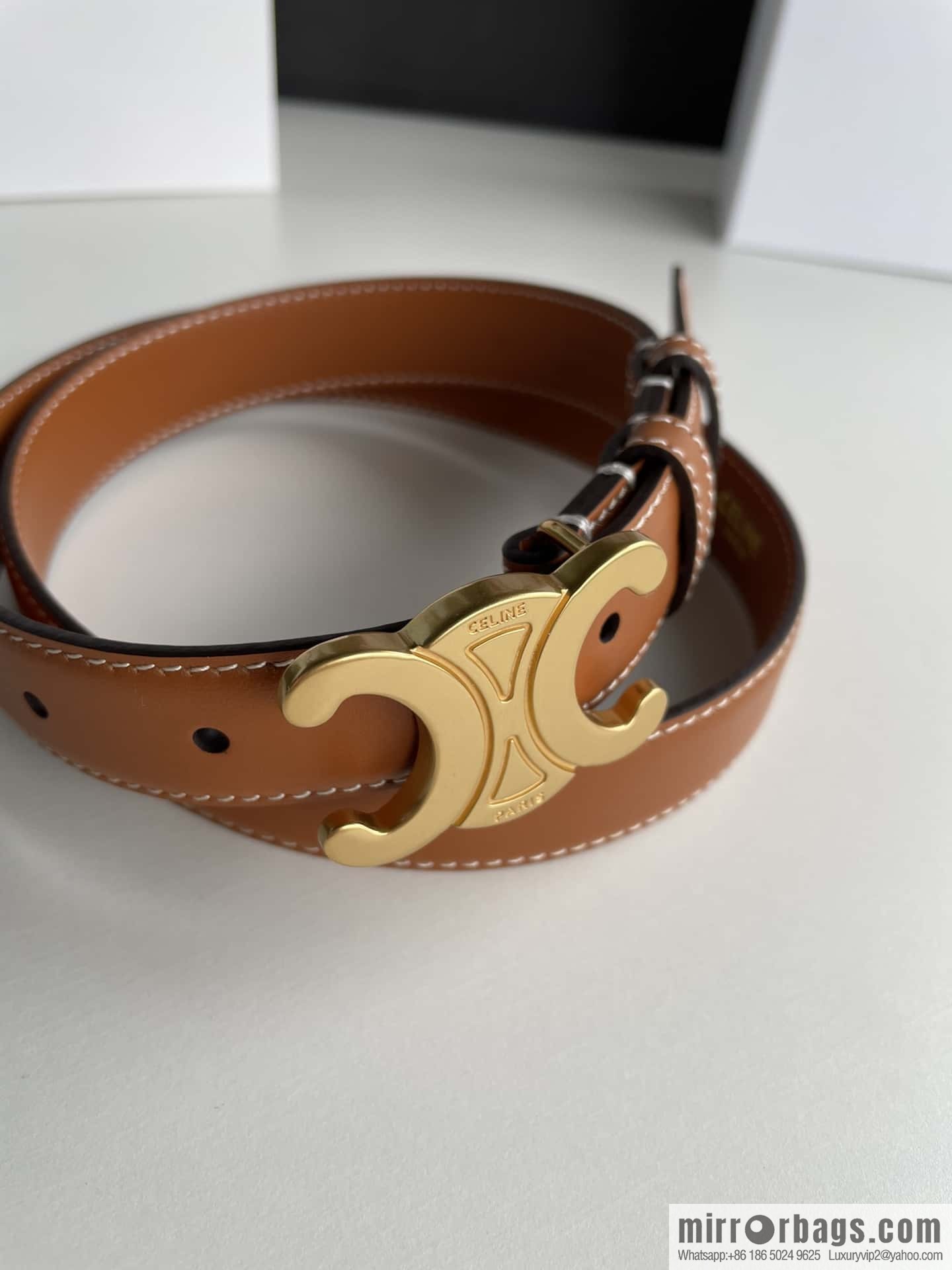 CELINE Arc de Triomphe logo gold buckle trendy belt 2.5cm