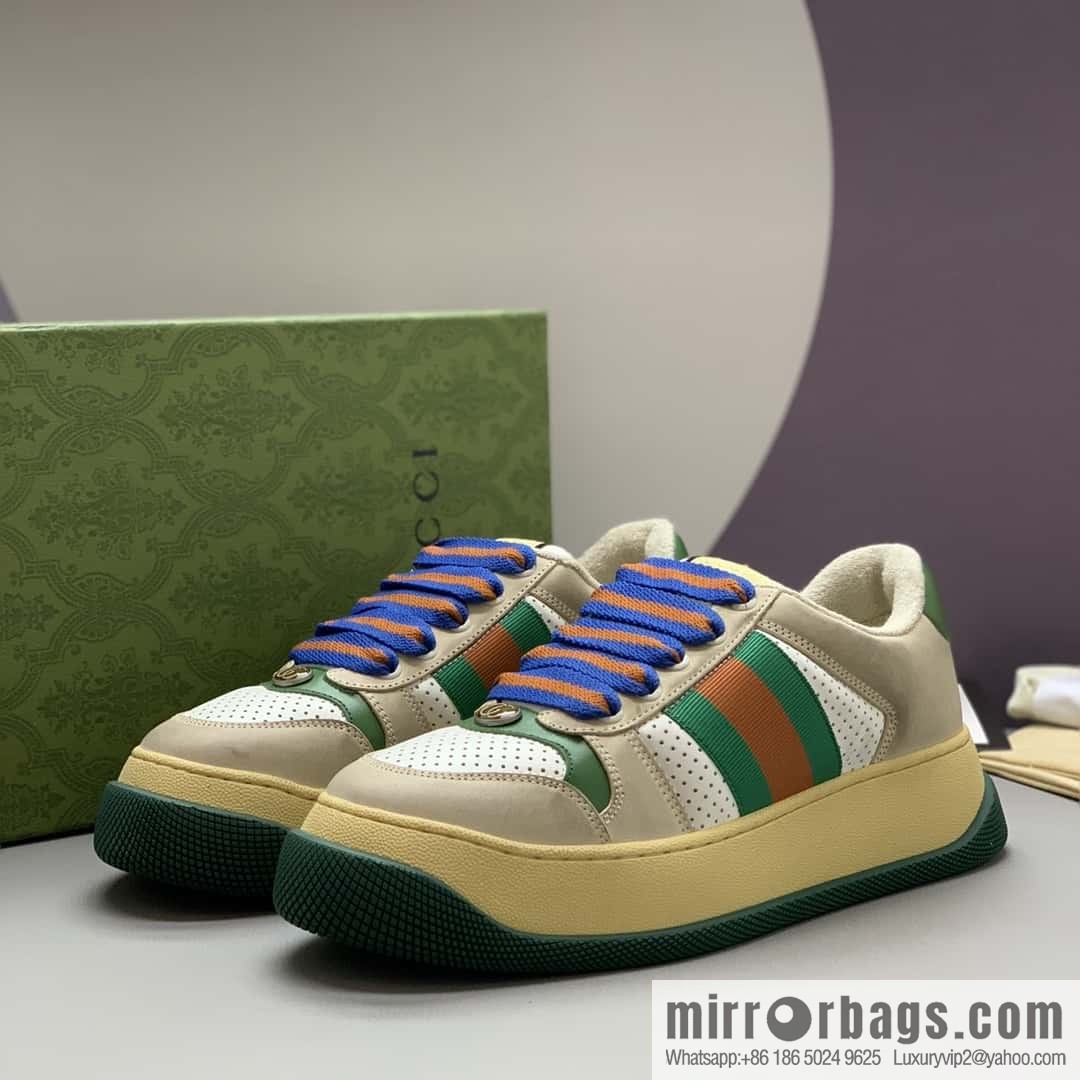 GUCCI retro style green and orange webbing, couple's platform shoes