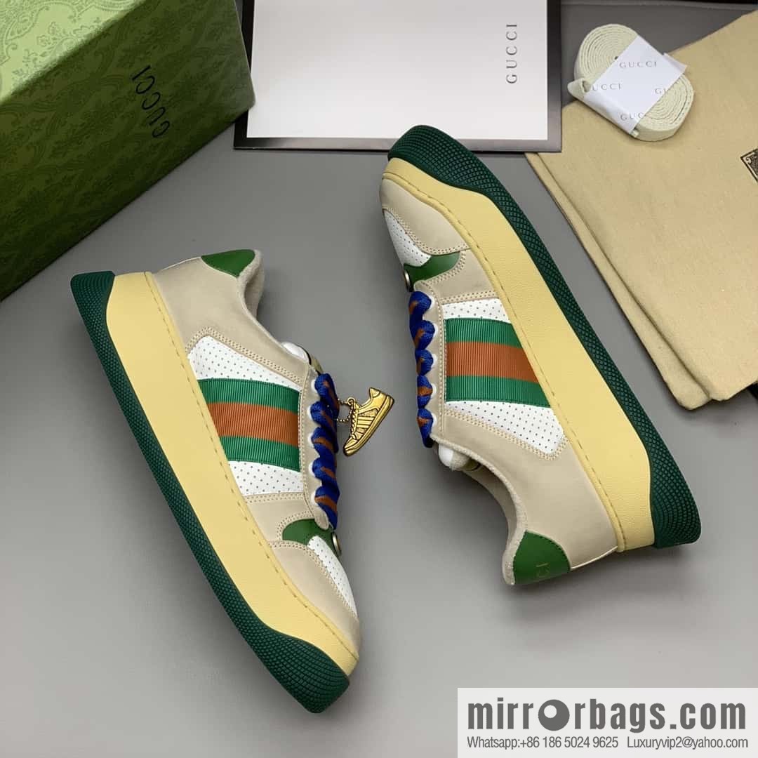 GUCCI retro style green and orange webbing, couple's platform shoes