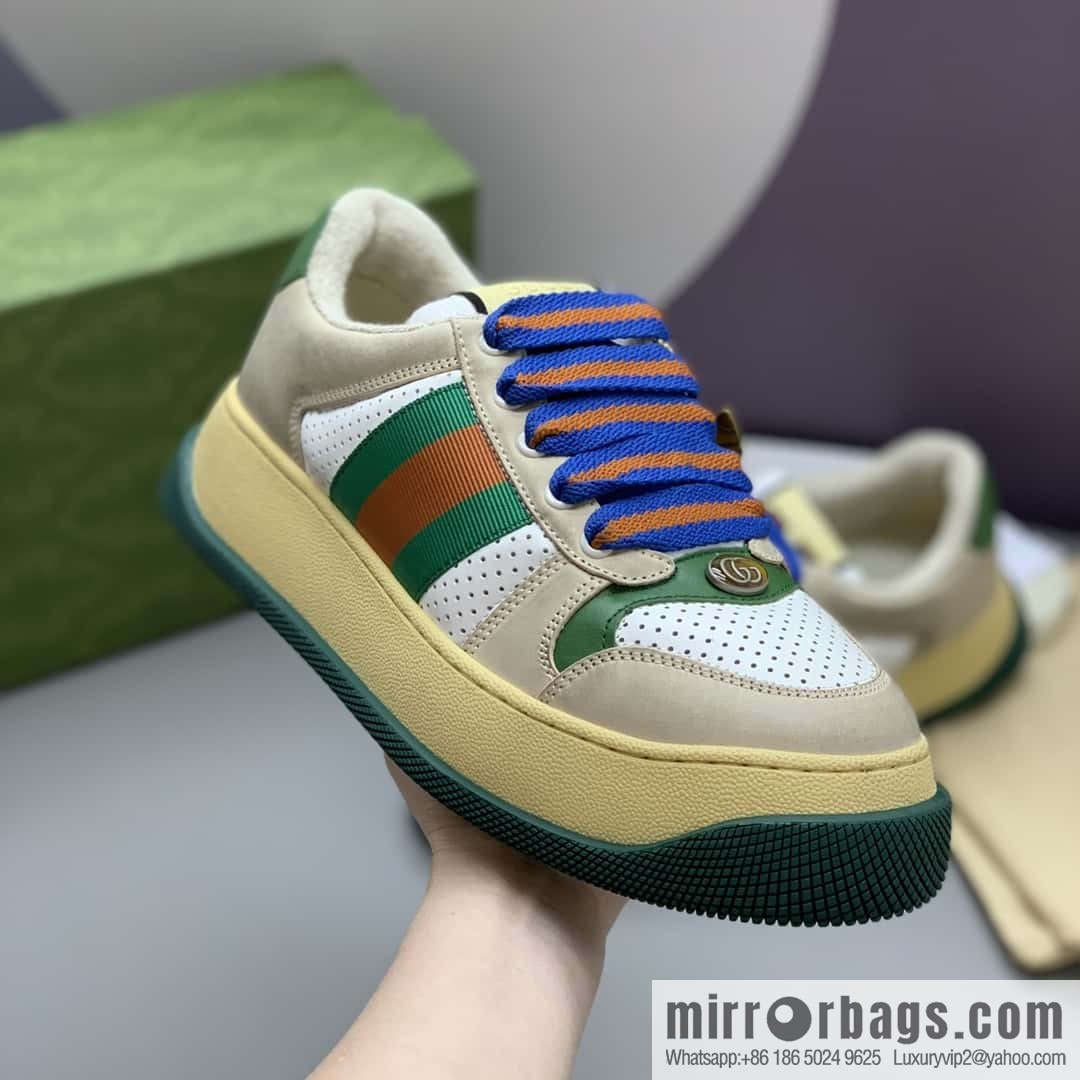 GUCCI retro style green and orange webbing, couple's platform shoes