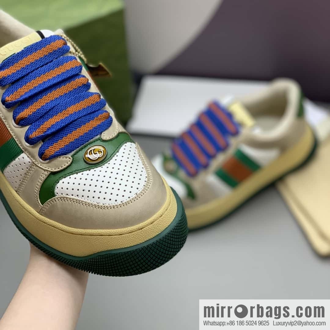 GUCCI retro style green and orange webbing, couple's platform shoes