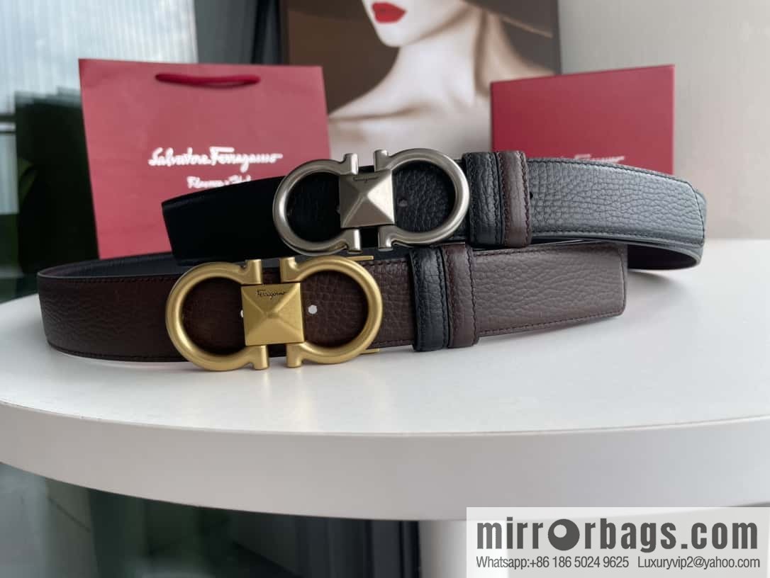 Salvatore Ferragamo, double-sided with first layer cowhide lychee texture 3.5cm belt