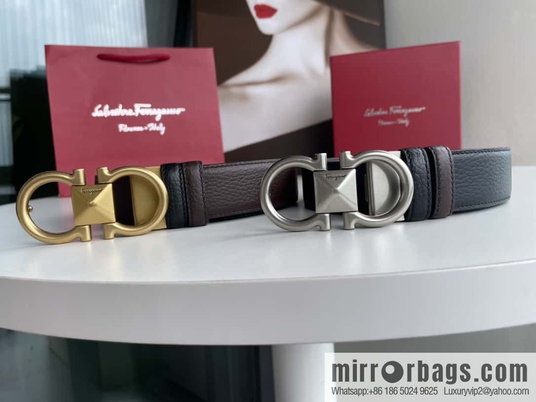 Salvatore Ferragamo, double-sided with first layer cowhide lychee texture 3.5cm belt