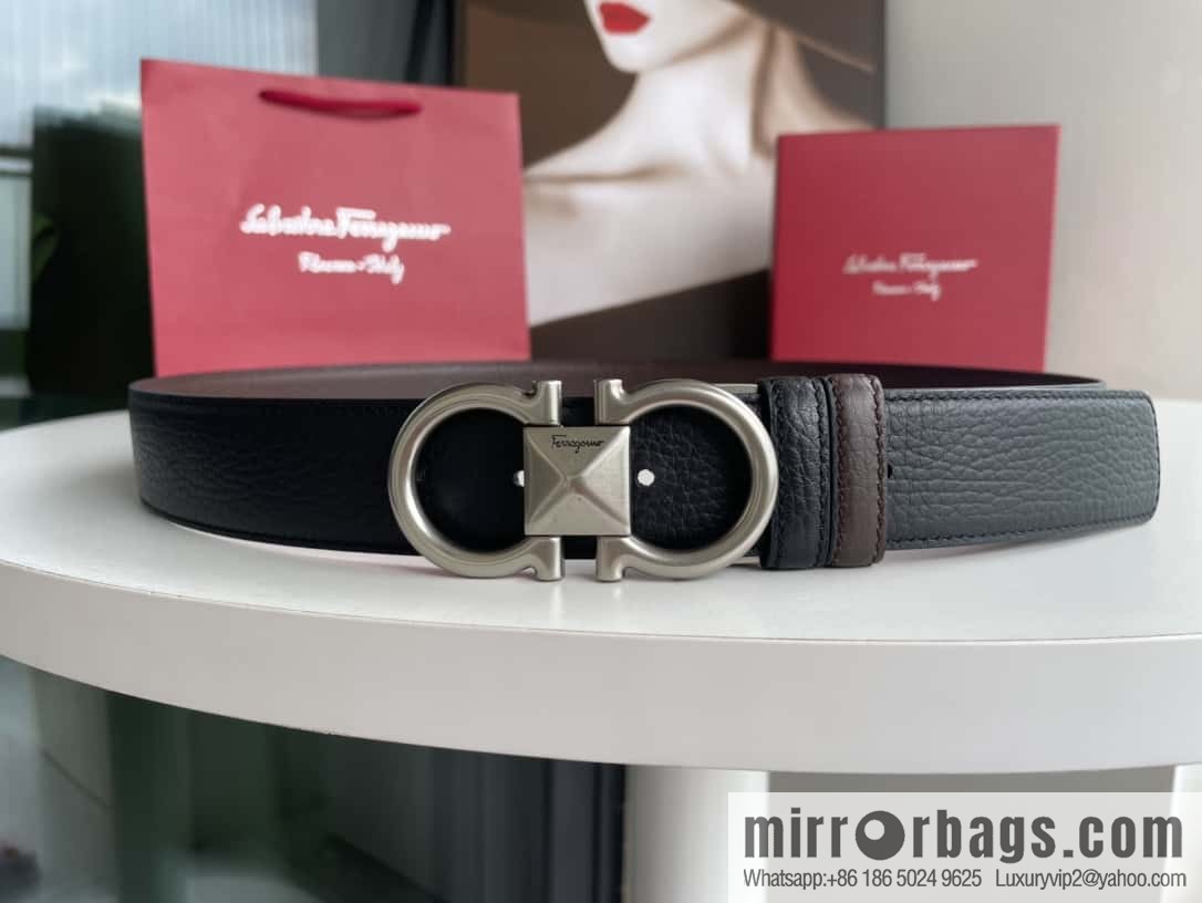 Salvatore Ferragamo, double-sided with first layer cowhide lychee texture 3.5cm belt