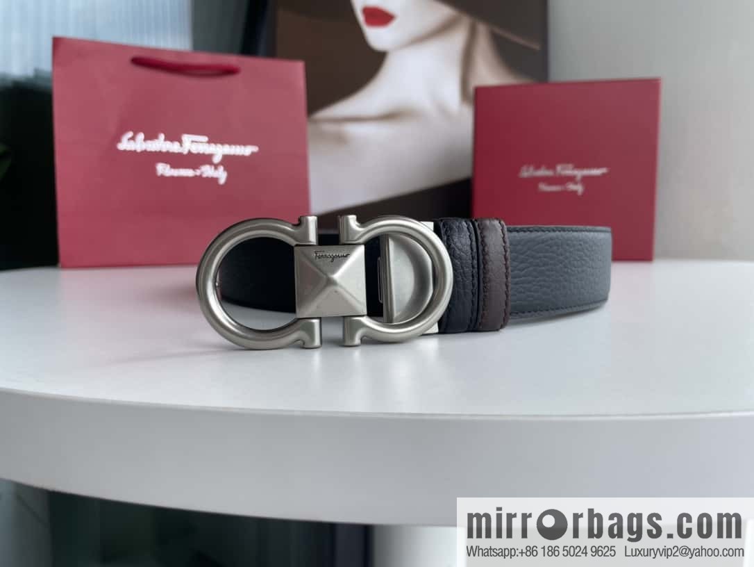 Salvatore Ferragamo, double-sided with first layer cowhide lychee texture 3.5cm belt
