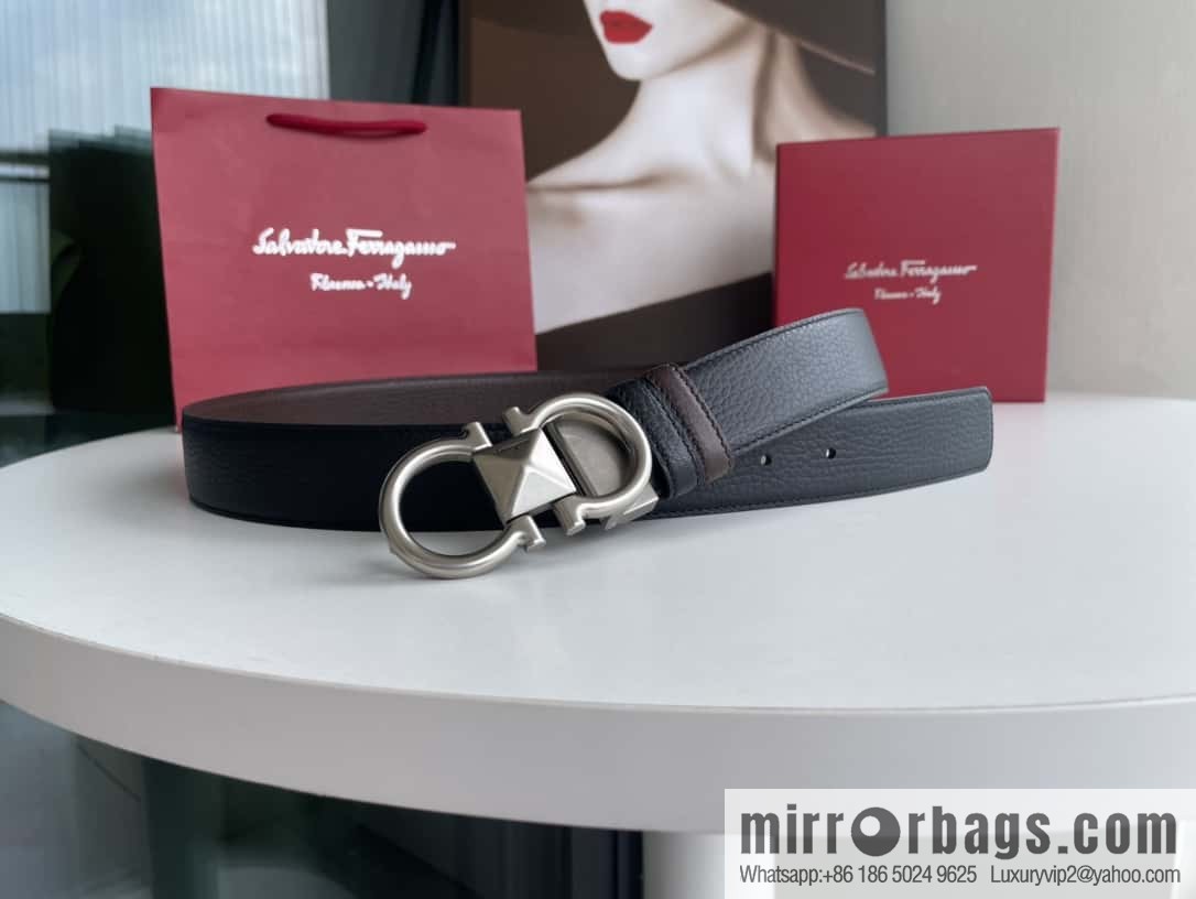 Salvatore Ferragamo, double-sided with first layer cowhide lychee texture 3.5cm belt