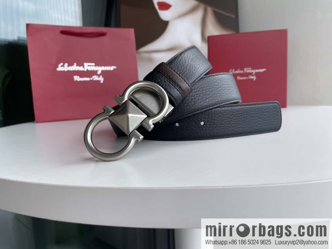 Salvatore Ferragamo, double-sided with first layer cowhide lychee texture 3.5cm belt