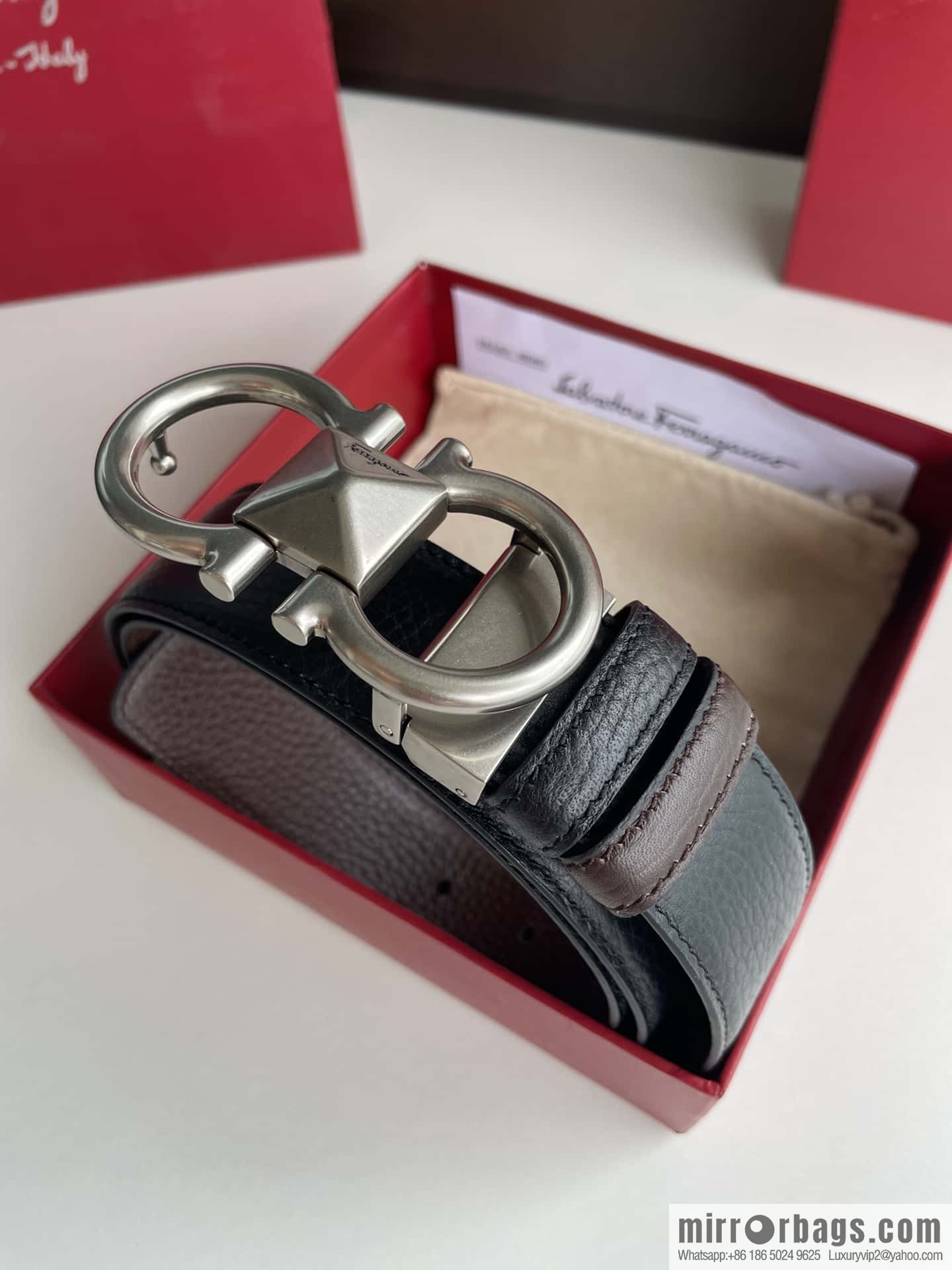 Salvatore Ferragamo, double-sided with first layer cowhide lychee texture 3.5cm belt