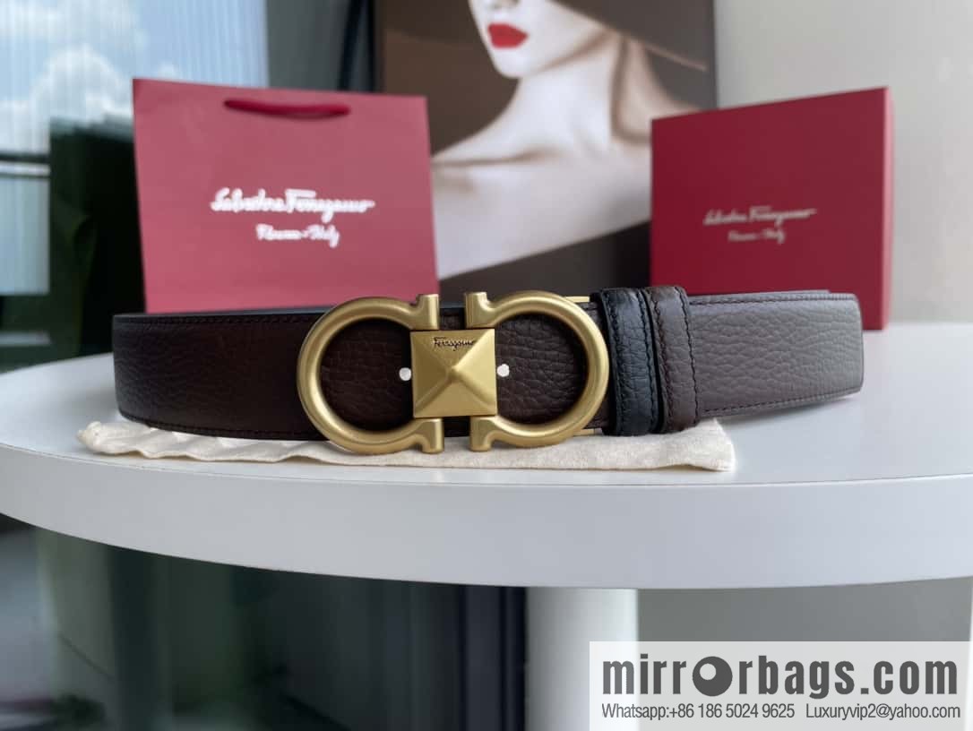 Salvatore Ferragamo, double-sided with first layer cowhide lychee texture 3.5cm belt