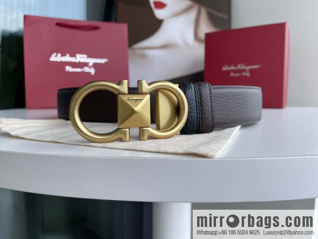 Salvatore Ferragamo, double-sided with first layer cowhide lychee texture 3.5cm belt