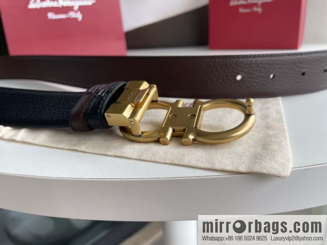 Salvatore Ferragamo, double-sided with first layer cowhide lychee texture 3.5cm belt