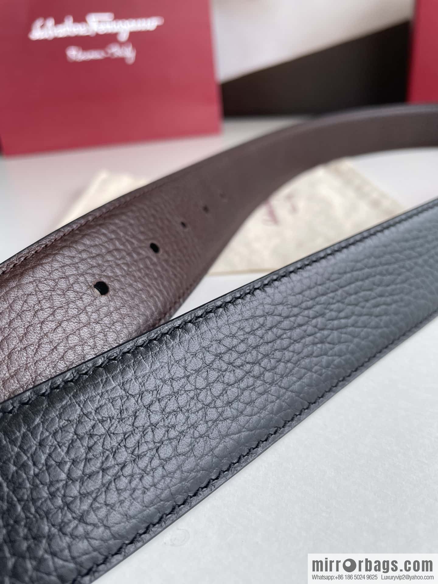 Salvatore Ferragamo, double-sided with first layer cowhide lychee texture 3.5cm belt