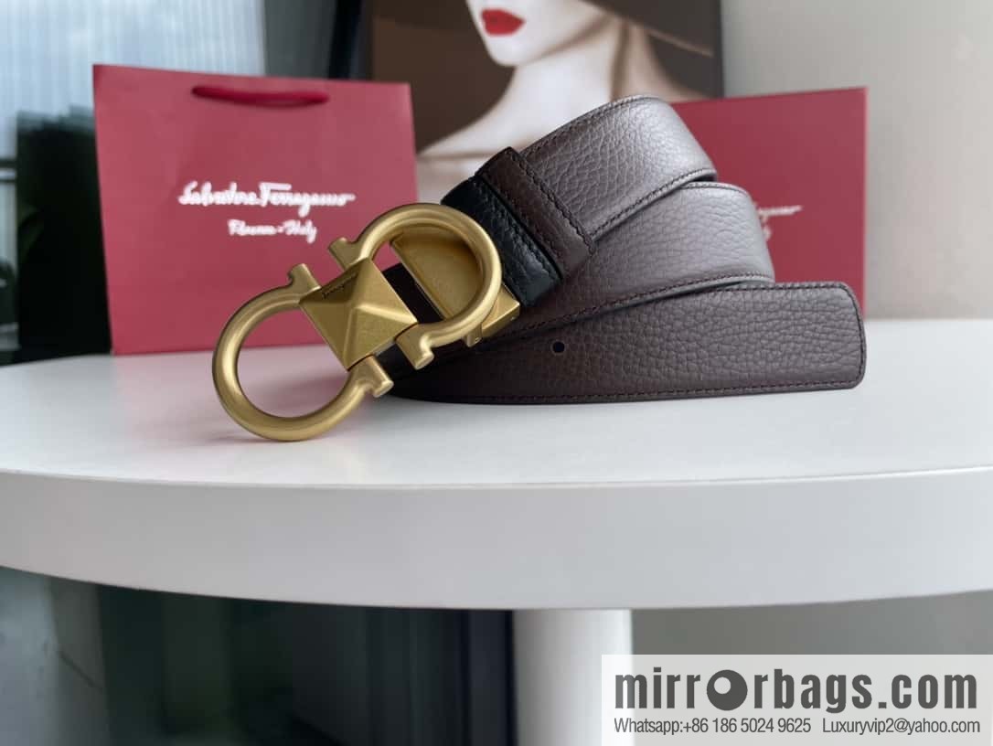 Salvatore Ferragamo, double-sided with first layer cowhide lychee texture 3.5cm belt