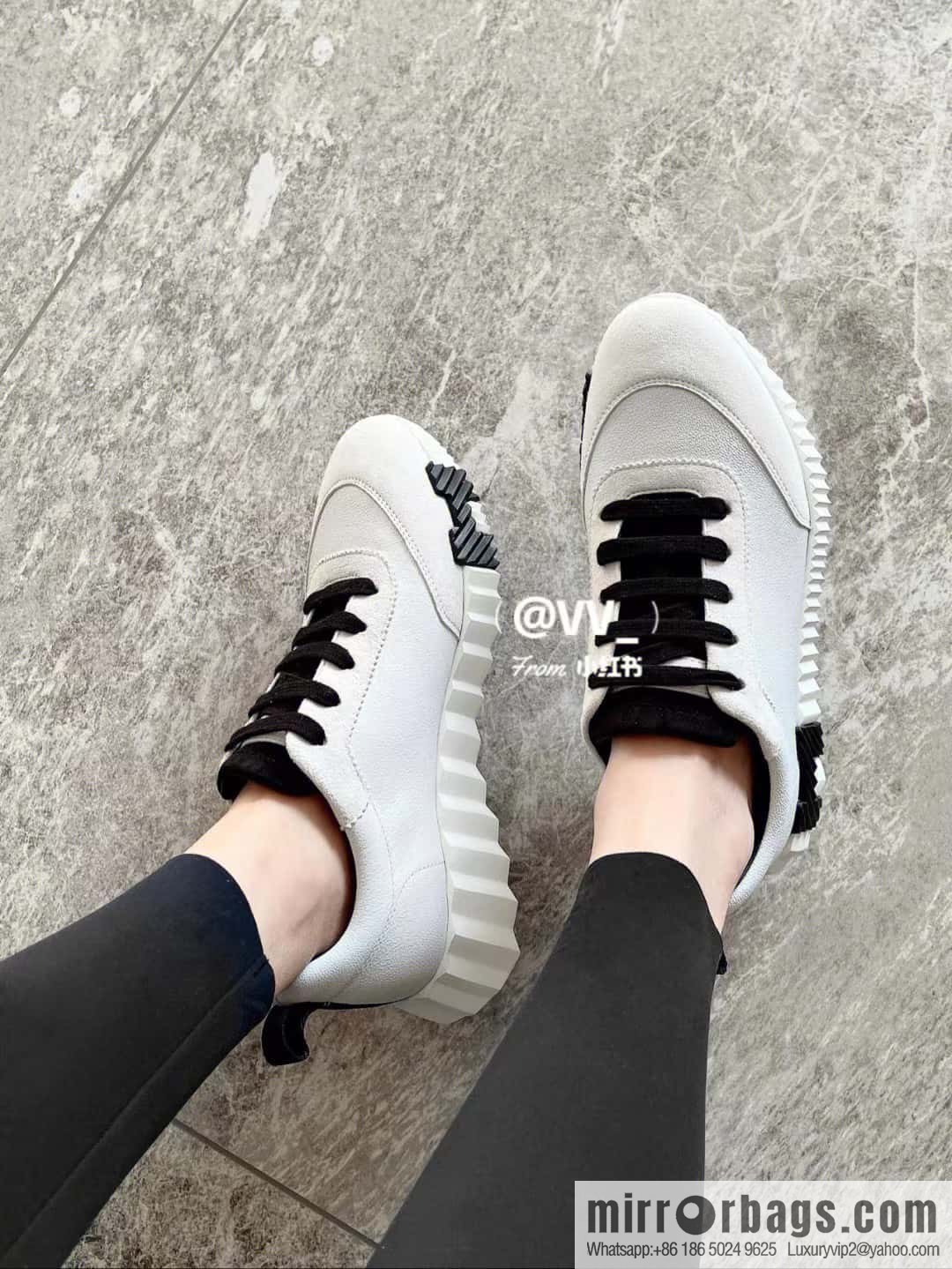 Hermes black and white leather casual sneakers