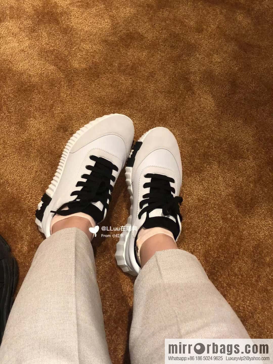Hermes black and white leather casual sneakers