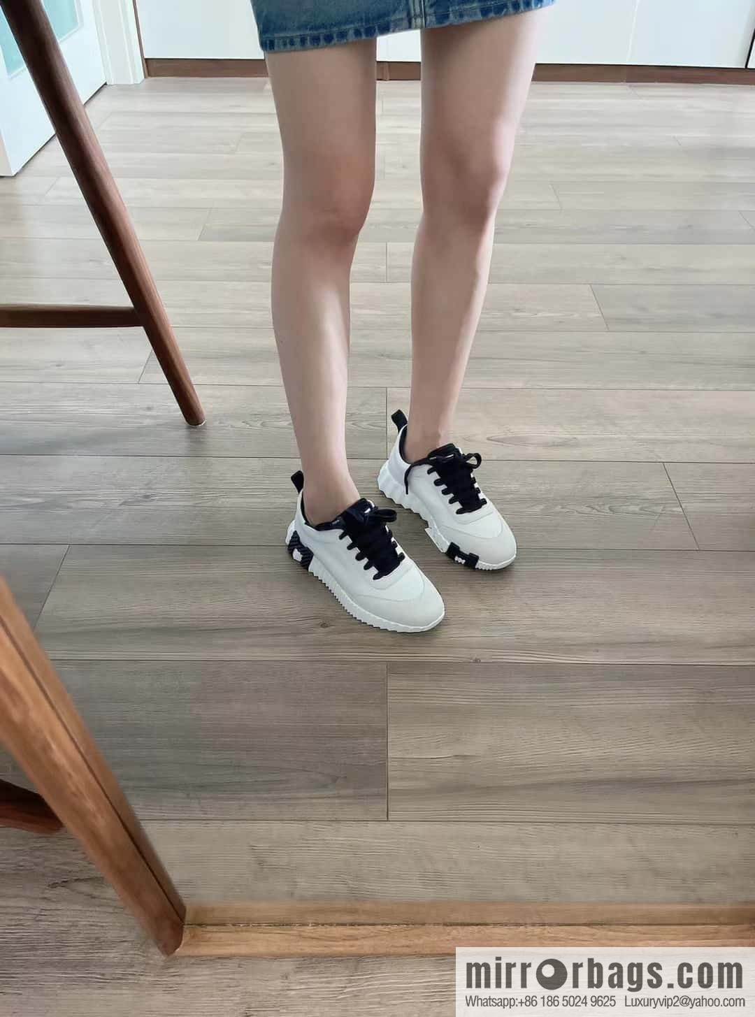 Hermes black and white leather casual sneakers