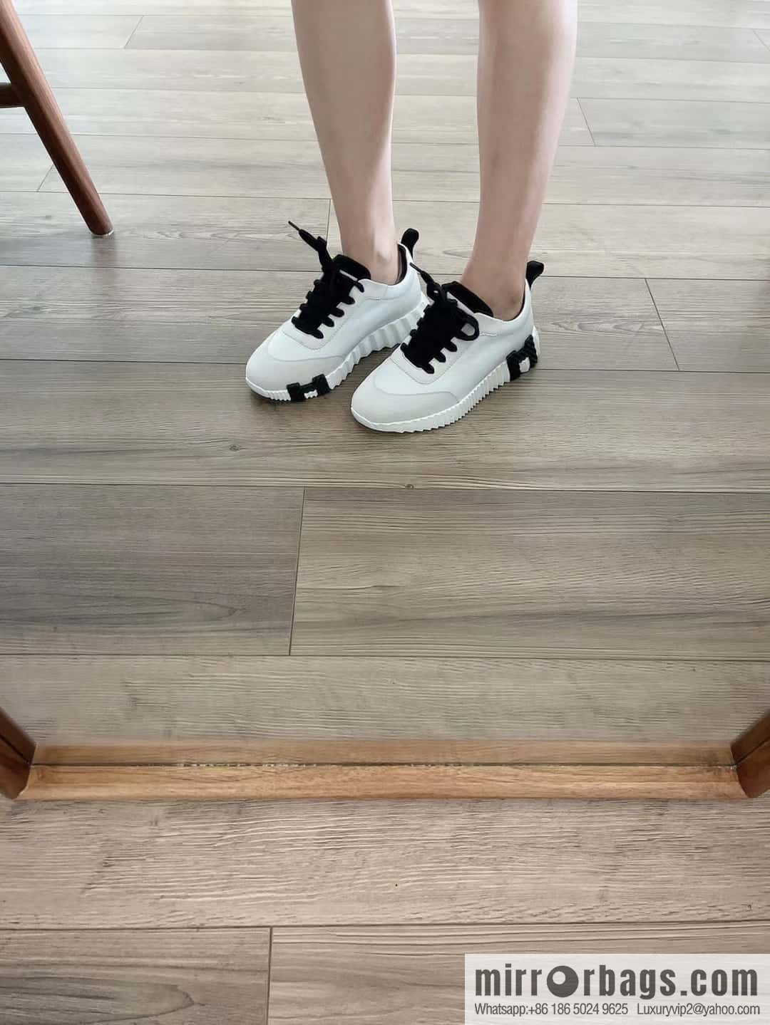 Hermes black and white leather casual sneakers