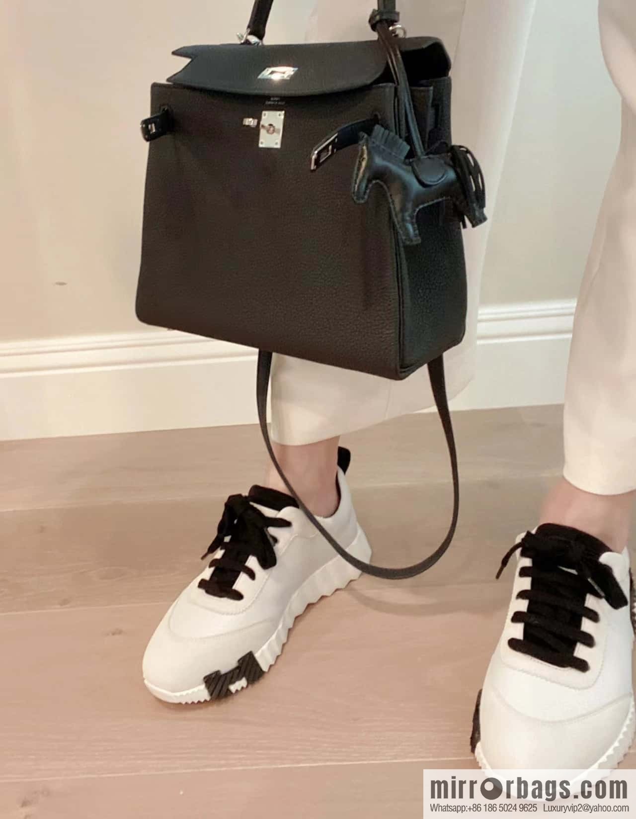 Hermes black and white leather casual sneakers