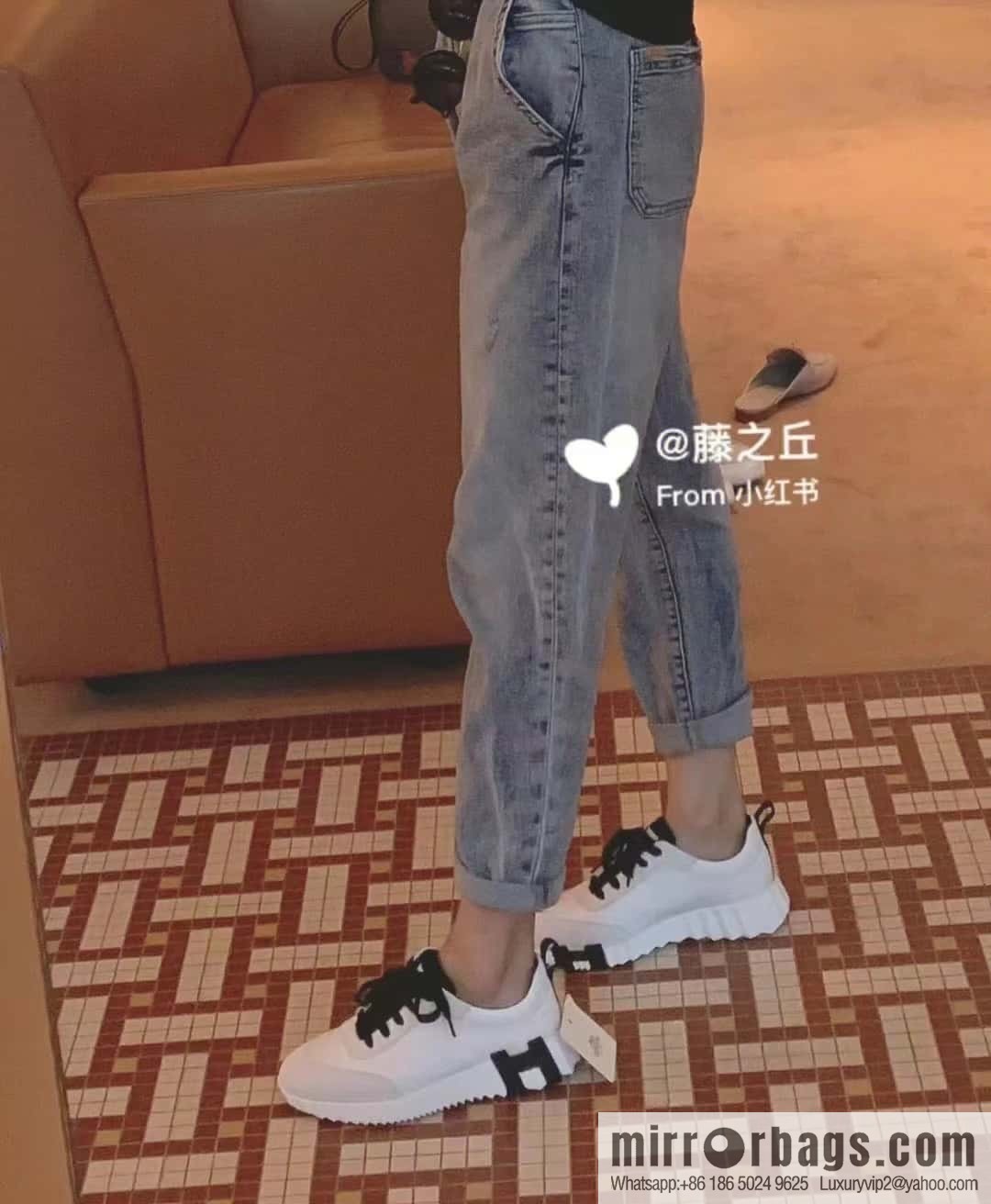 Hermes black and white leather casual sneakers