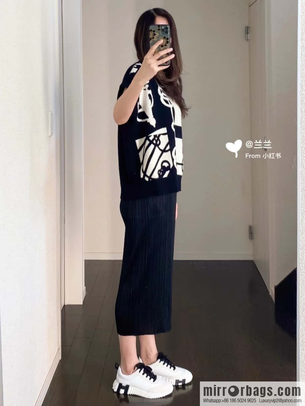 Hermes black and white leather casual sneakers