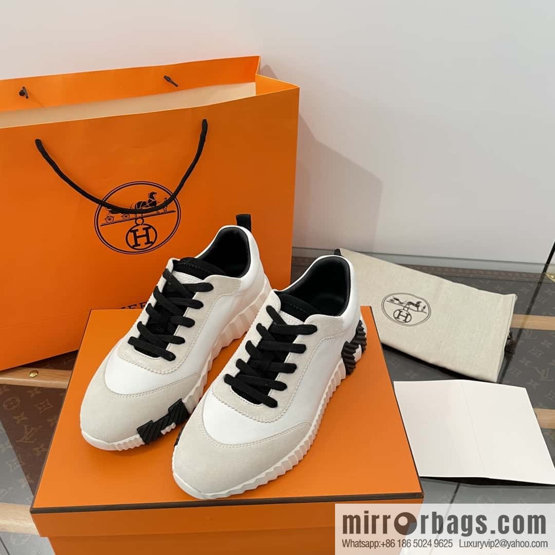 Hermes black and white leather casual sneakers