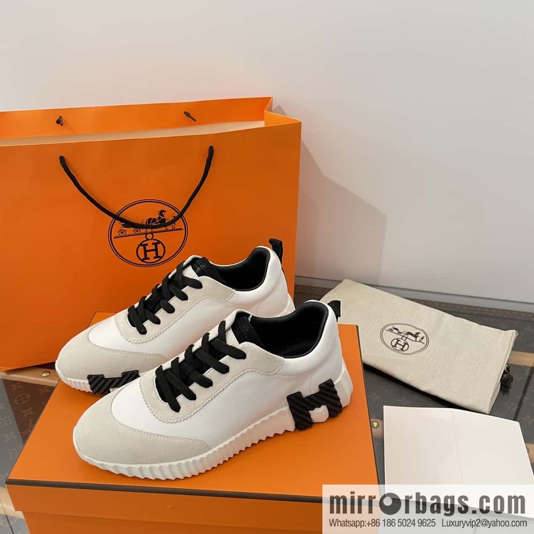Hermes black and white leather casual sneakers
