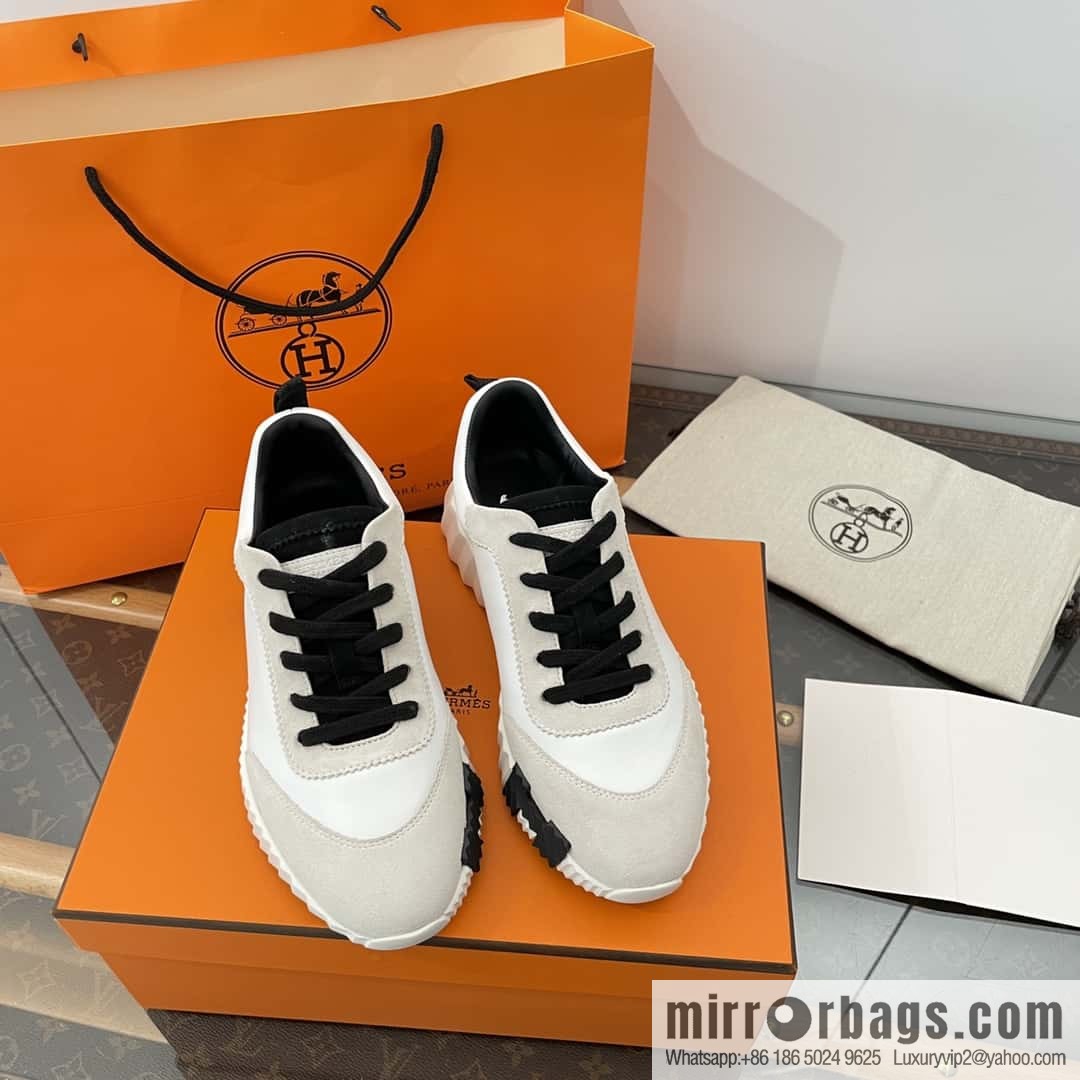 Hermes black and white leather casual sneakers
