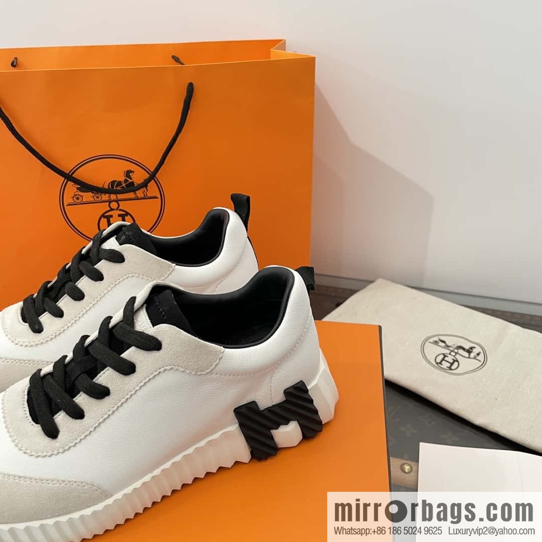 Hermes black and white leather casual sneakers