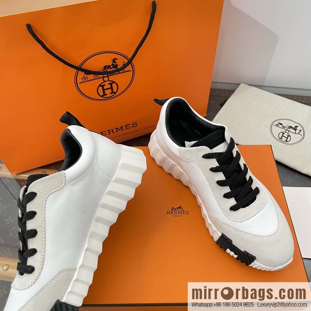 Hermes black and white leather casual sneakers