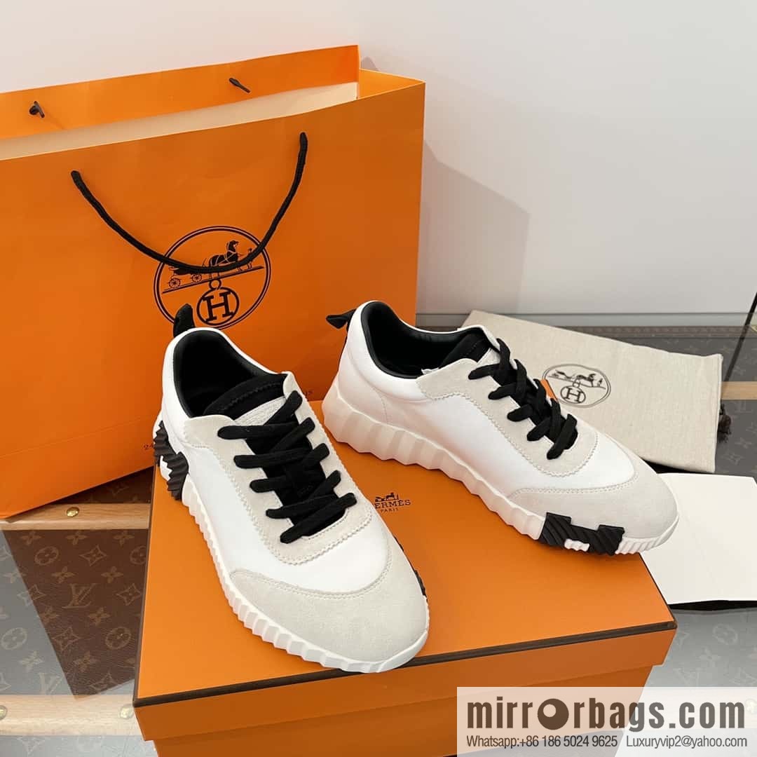 Hermes black and white leather casual sneakers