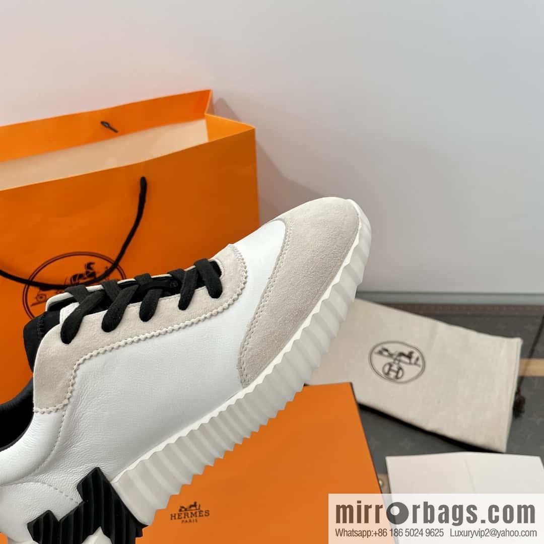 Hermes black and white leather casual sneakers