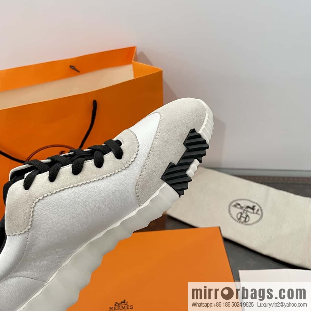 Hermes black and white leather casual sneakers