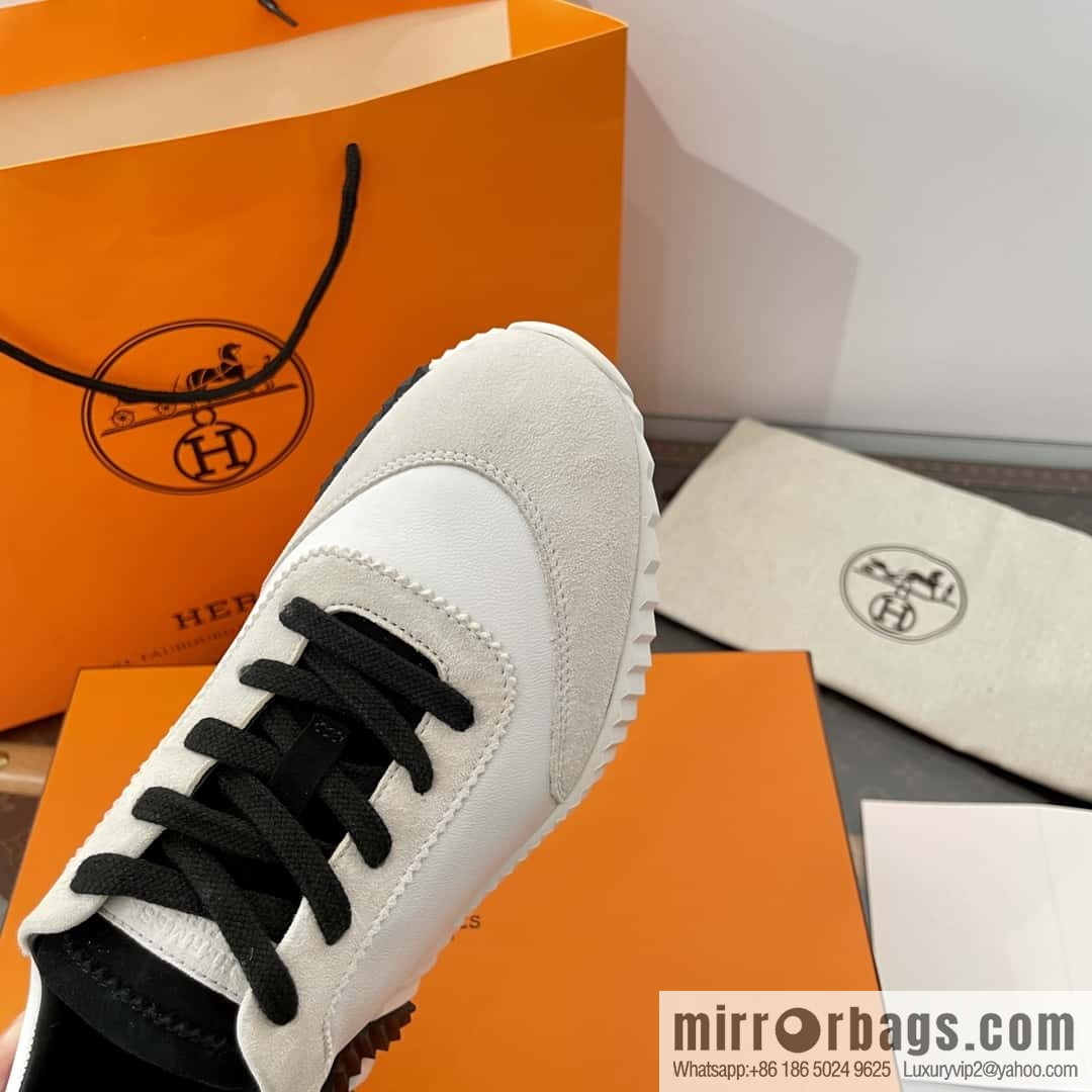 Hermes black and white leather casual sneakers