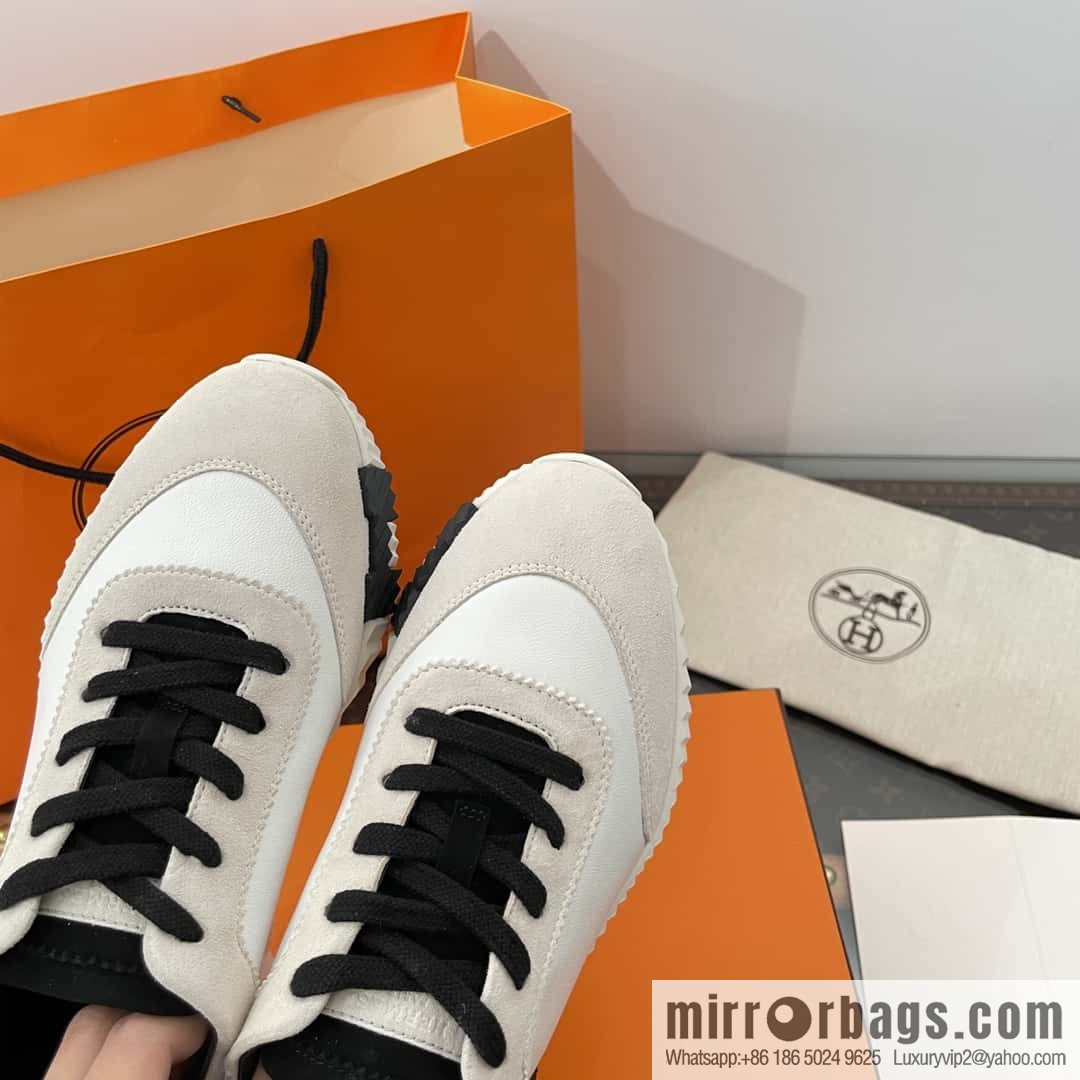 Hermes black and white leather casual sneakers