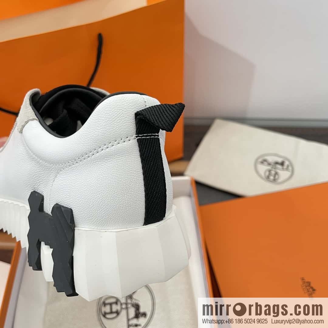 Hermes black and white leather casual sneakers