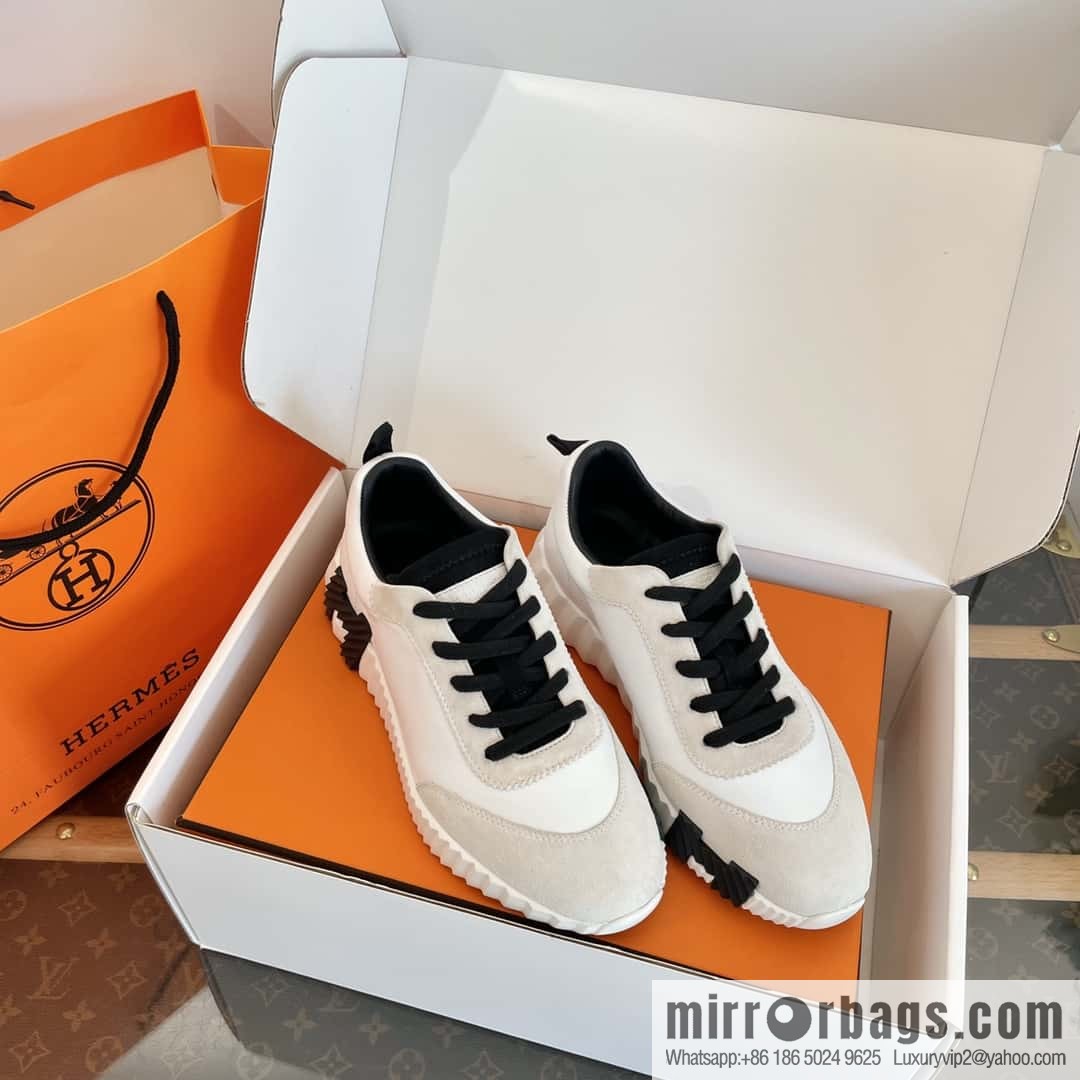 Hermes black and white leather casual sneakers