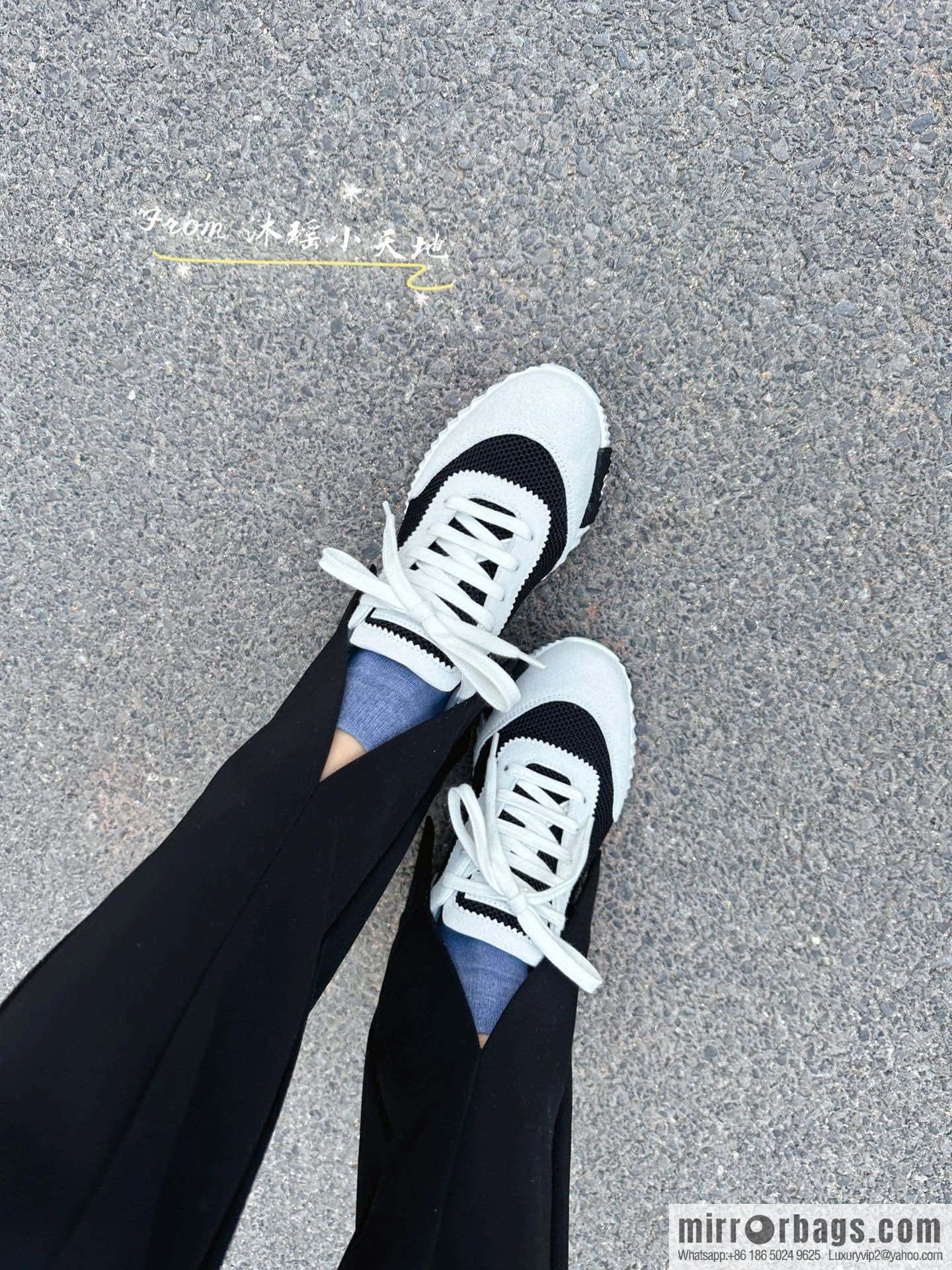 Hermes black and white panda mesh breathable sneakers